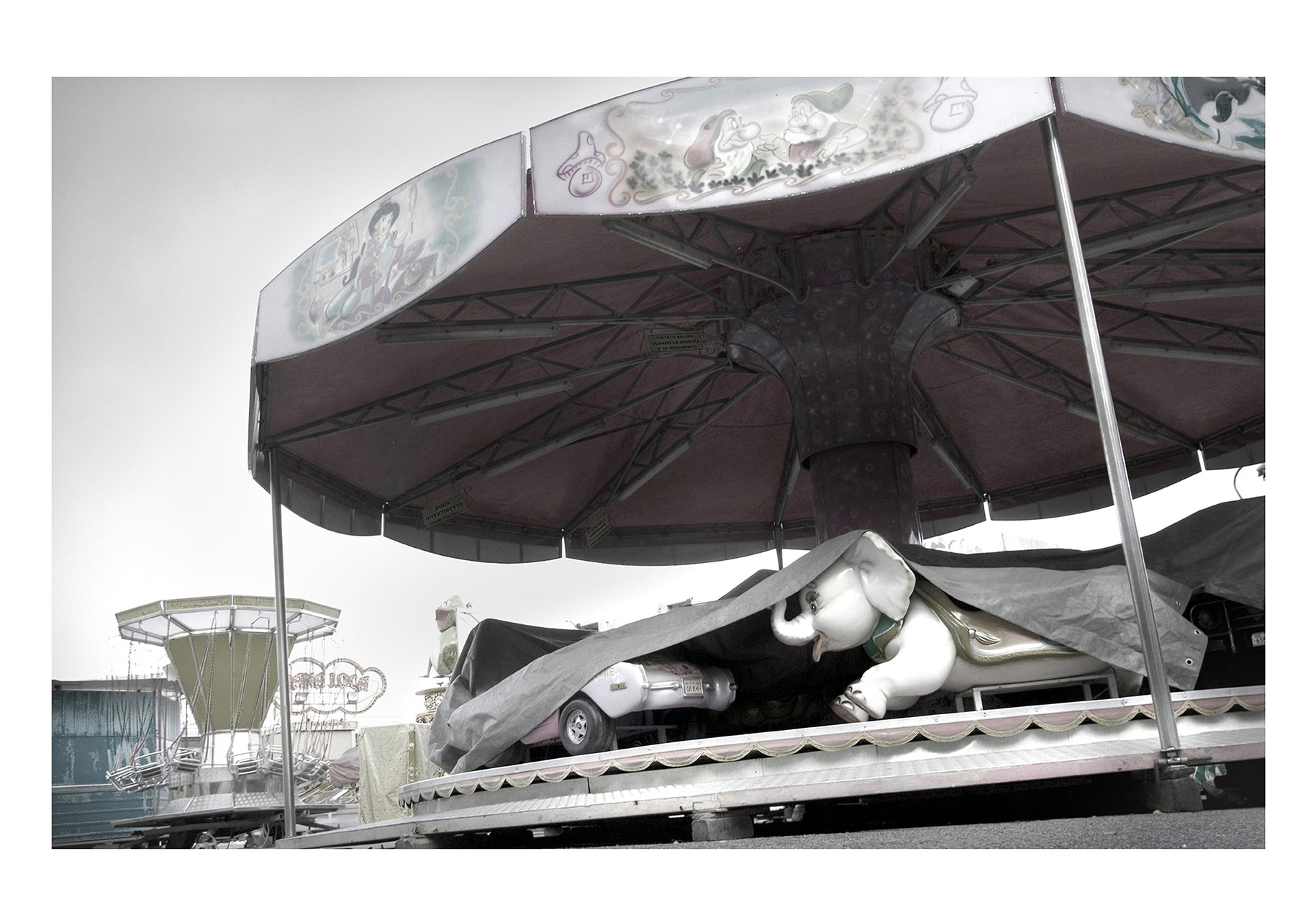Fake baby elephant of a carousel in an amusement park